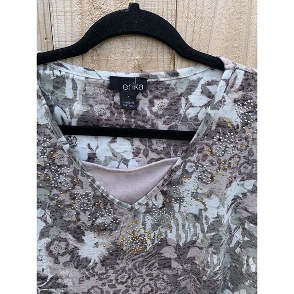 ERIKA Size large green fairy floral sequin embellished spring light silver‎ - Picture 4 of 6